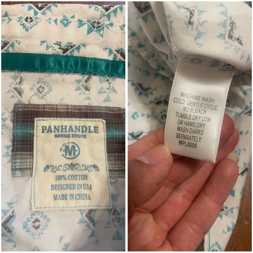 Panhandle Aztec Print Long Sleeve Snap button Shirt Turquoise size M - Picture 13 of 13